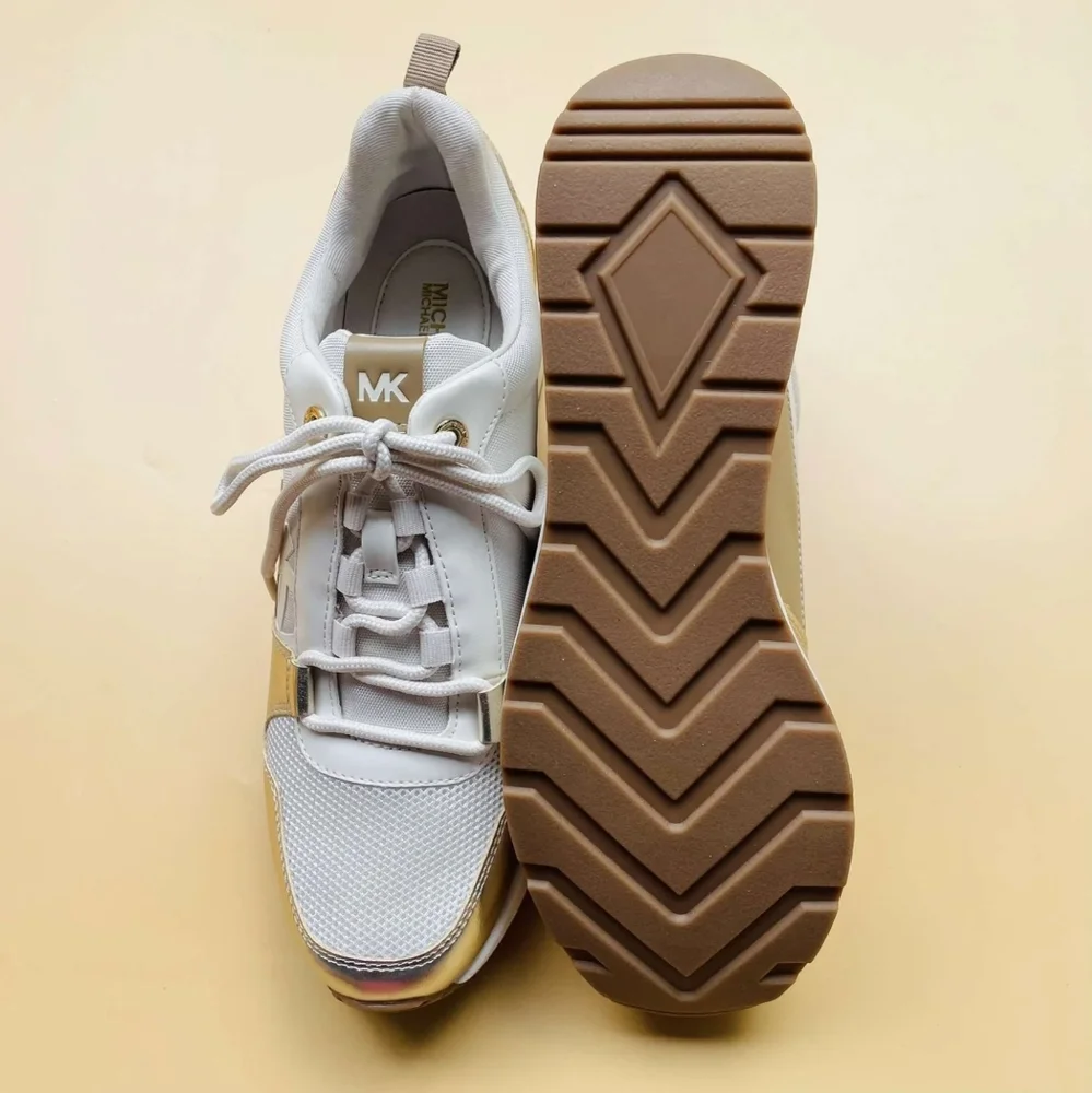 Michael Kors White and Gold Platform Wedge Sneakers
